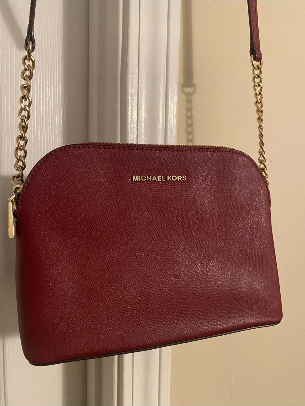 Michael Kors Wine Red Crossbody with Gold Chain